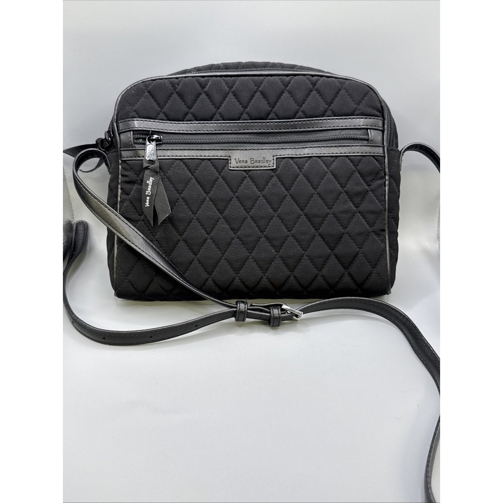Vera Bradley Gray Quilted Purse Leather Trim Crossbody Shoulder Bag Microfiber